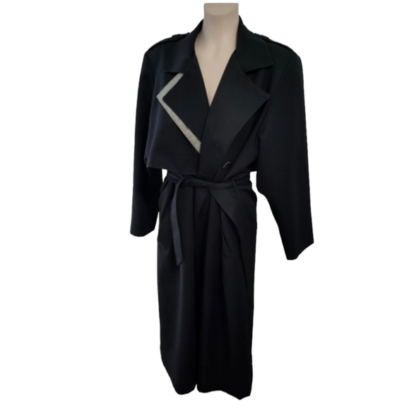 Vintage Jackets & Blazers - Vintage Black Tie Waist Trench Size Small/Medium